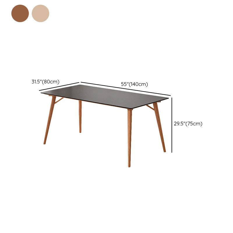 Modern Rectangular Black Stone Top Dining Table with 4 Solid Wood Legs