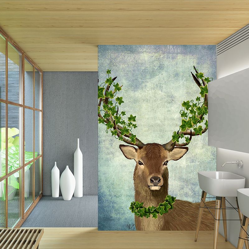 Brown Deer with Garland Mural Stain-Resistant Wall Decor for Home Gallery, Custom-Print