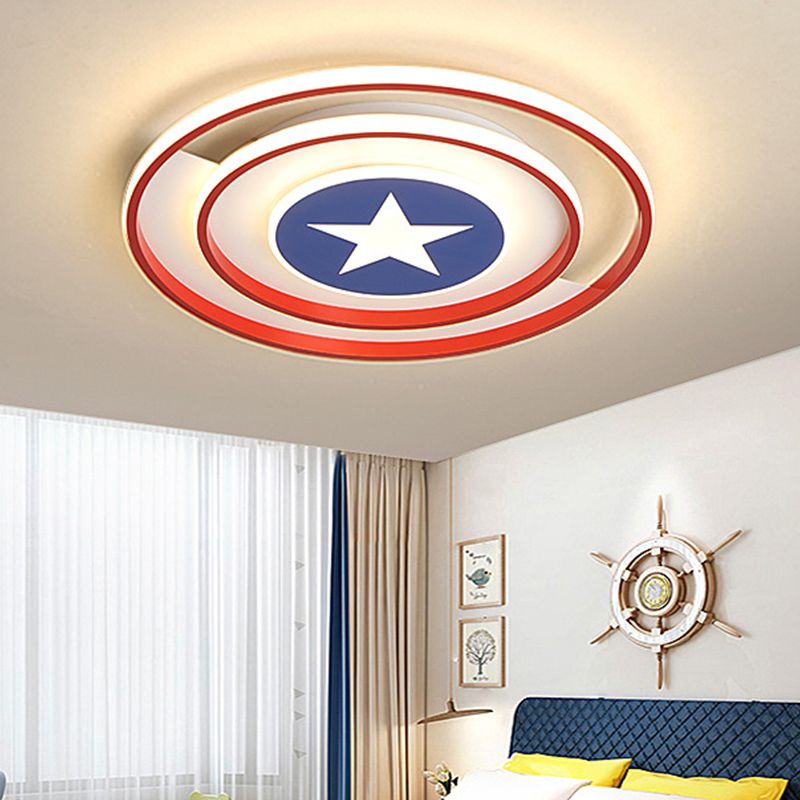 Kids Round Ceiling Light Metal and Acrylic 16 "/19.5" W DEL Bedroom Red Flush Mount Light, Warm / White Light