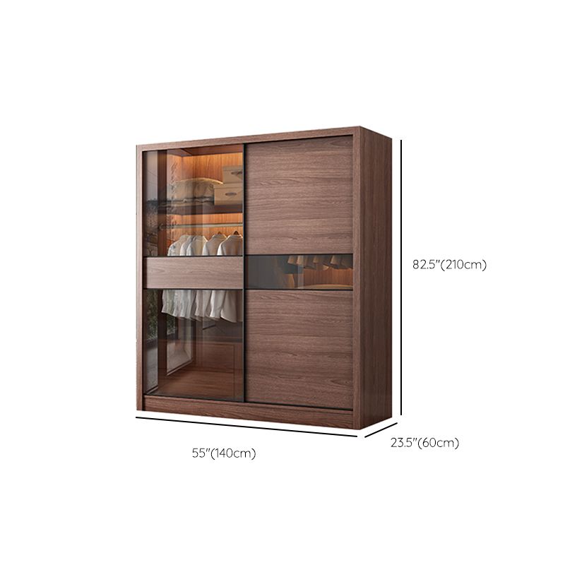 Brown Wardrobe Closet with Garment Rod Wooden Wardrobe Armoire