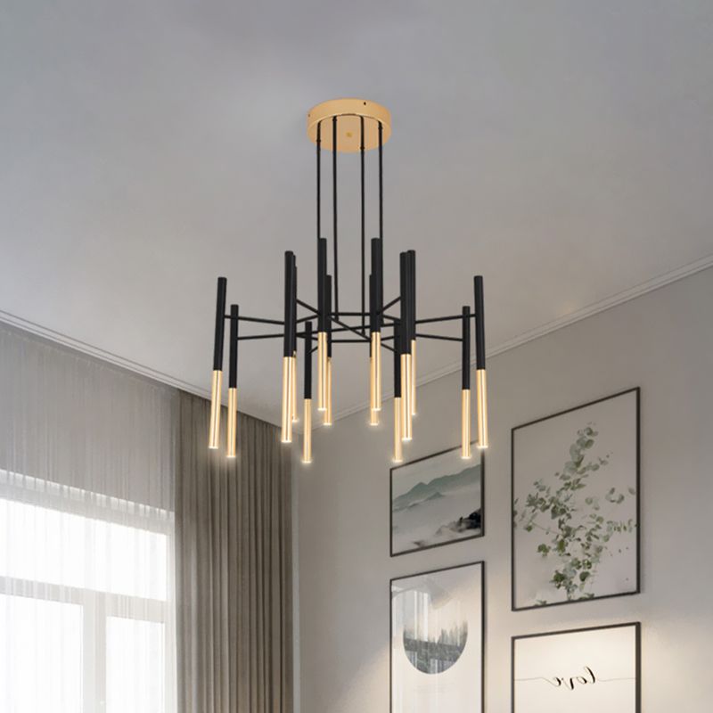 Zwart en goud slanke buis spoeling Minimalistisch 12 koppen aluminium led semi -spoelplafondlicht met radiaal ontwerp