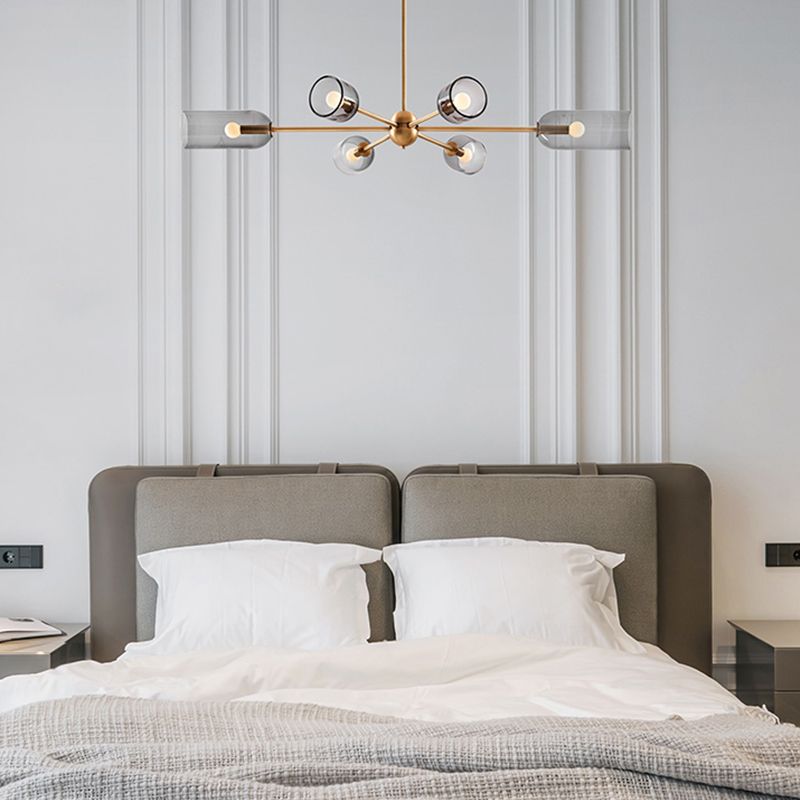 6 lichten metalen kroonluchter licht moderne stijl grijs glas verlichtingsarmaturen voor slaapkamer