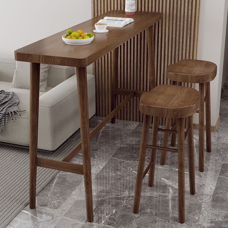 Modern Wooden Bistro Bar Table Rectangle Footrest Bar Table for Living Room