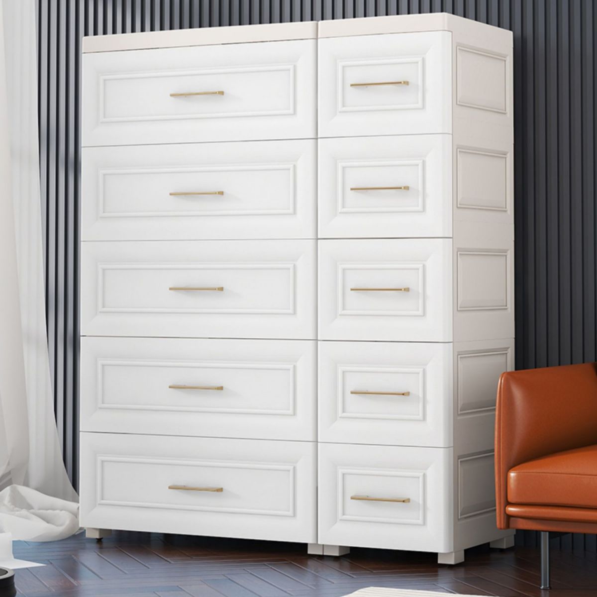 Contemporary White Storage Cabinet Bedroom Plastic Cabinet with Drawers