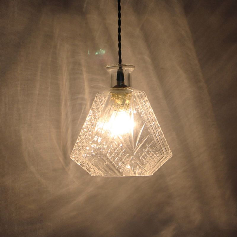 Clear Prism Glass Diamond Hanging Lamp Minimalist 1 Light Dining Room Pendant Light Fixture
