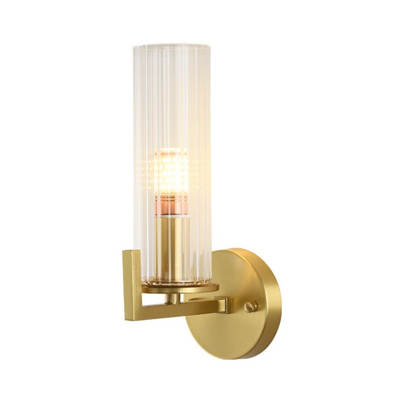 Single-Bulb Glass Wall Light Minimalist Gold Finish Cylindrical Foyer Wall Sconce Lamp