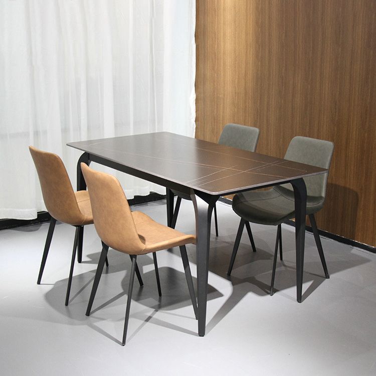 Rectangular Sintered Stone Dining Table Modern Furniture with 4 Black Legs