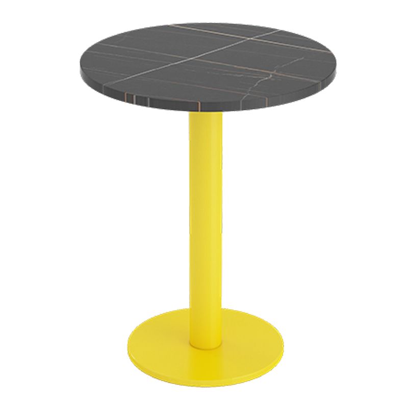 Industrial Style Dining Table Black Sintered Stone Table with Yellow Metal Base