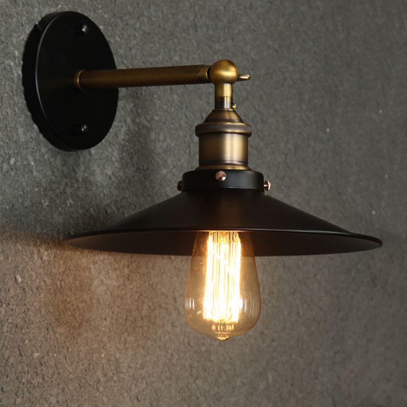 Industrial Style Wall Sconce Metal 1 Light Sconces in Black for Bedroom