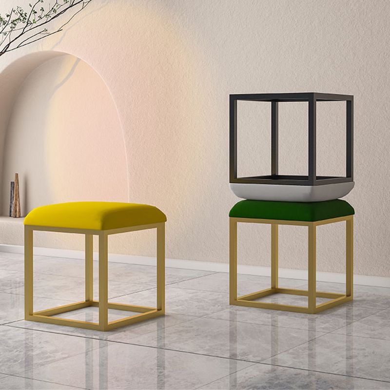 Contemporary Pouf Ottoman Fabric Solid Color Metal Frame Square Ottoman