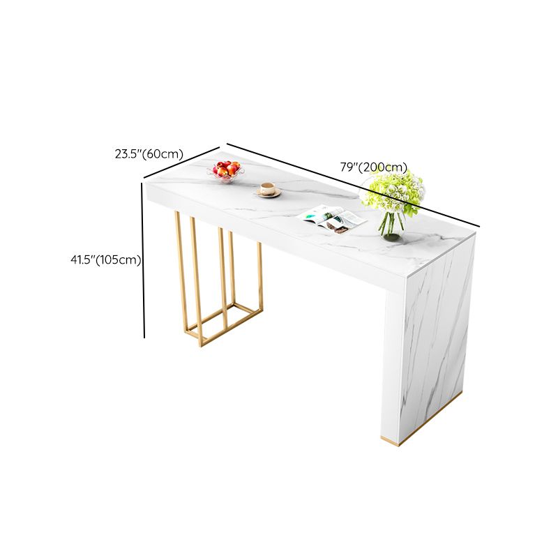 Glam Rectangle Bar Dining Table Wood and Stone Bar Table in White