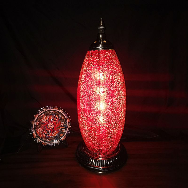 Lampada da comodino ellittica per camera da letto Lampada da lavoro a testa singola in vetro craquelé rosso marocchino per camera da letto
