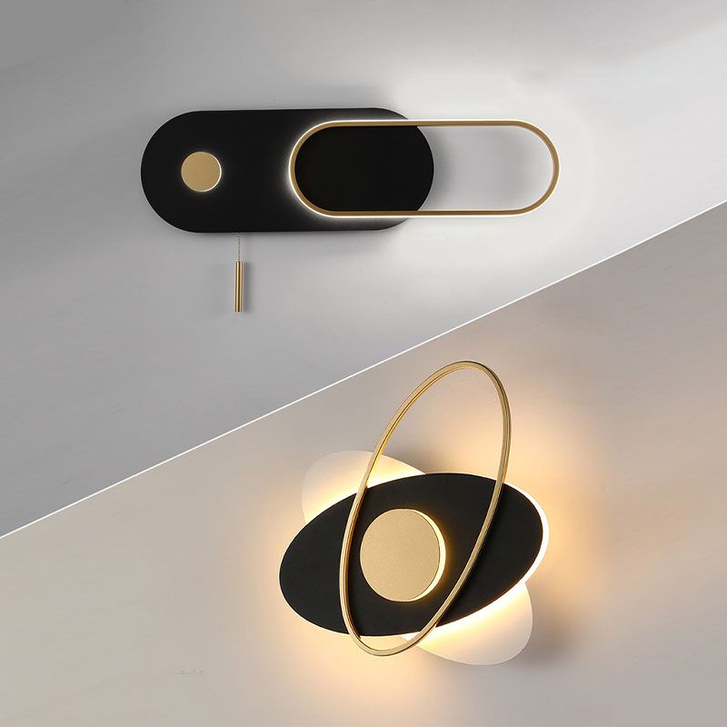 Luz de pared de pared LED de 2 luces Luz de pared de metal posmoderna en negro para dormitorio