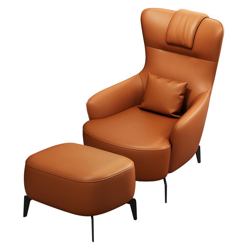 Contemporary Orange Accent Armchair with Solid Wood Frame and Metal Legs