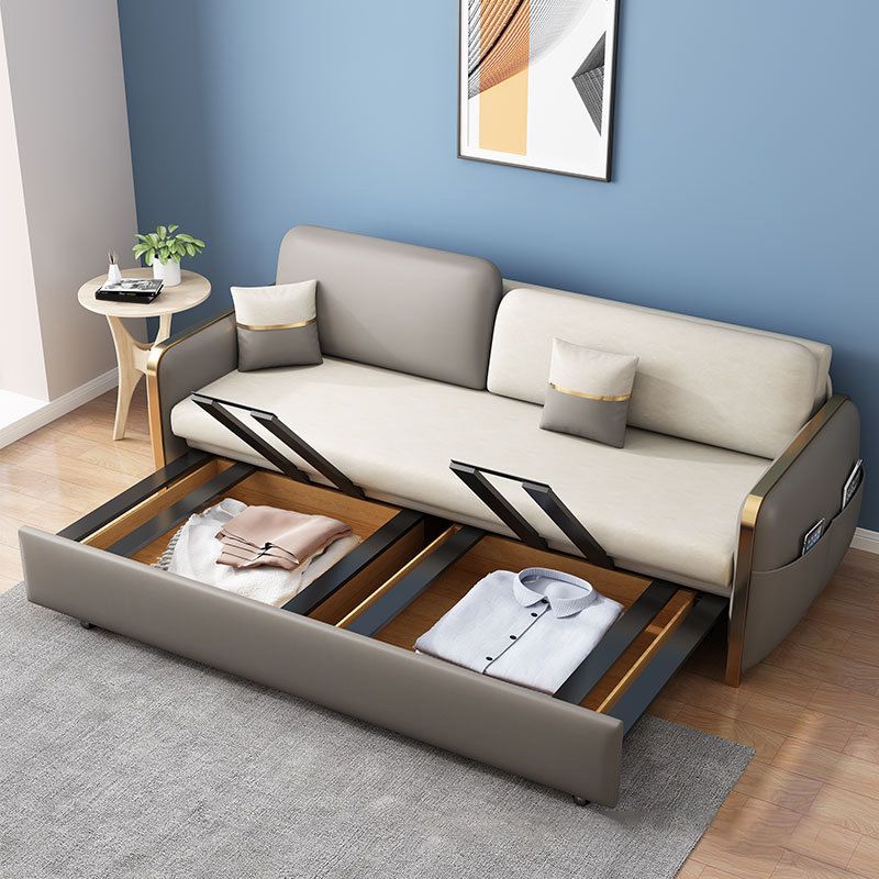 33.46" H Faux Leather Square Arm Sofa Bed with Storage For Living Room