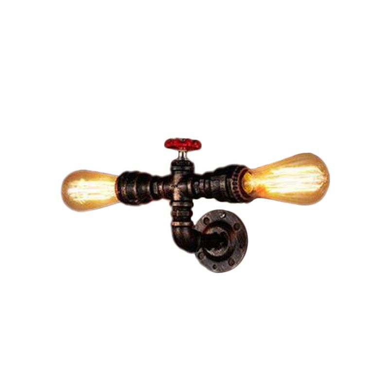 Iron Silver/Bronze Wall Mounted Lamp Water Pipe Head 2-Light Industrial Wall Lighting Ideas for Bistro