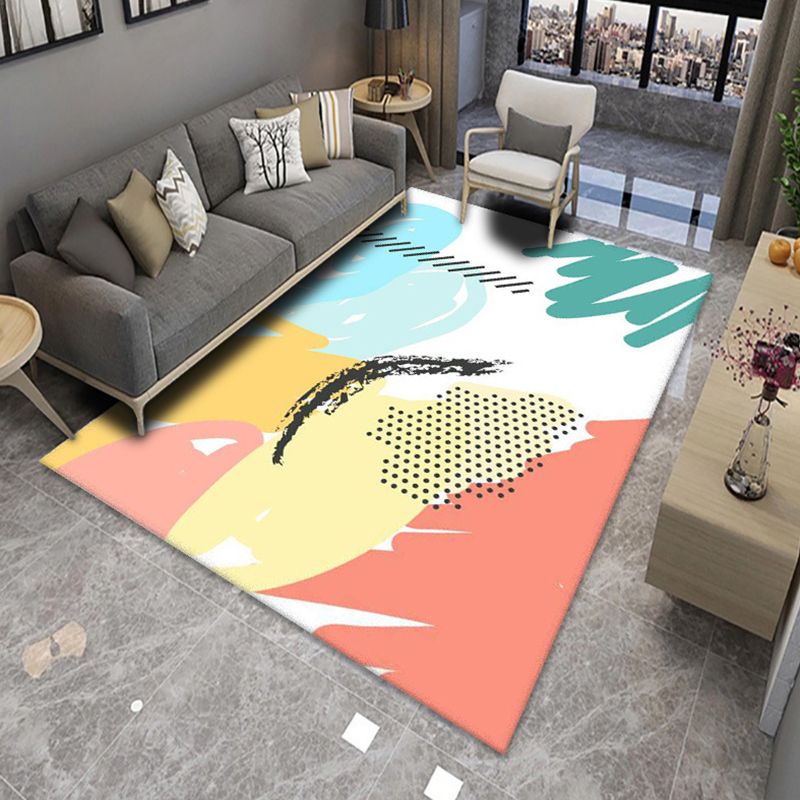 Black Modern Rug Polyester Geometric Print Rug Non-Slip Backing Rug for Drawing Room