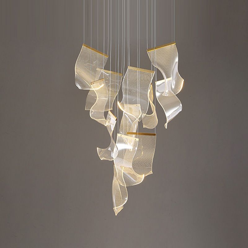Paper Hanging Light Fixtures Modern Simple Acrylic Ceiling Pendant for Stairwell