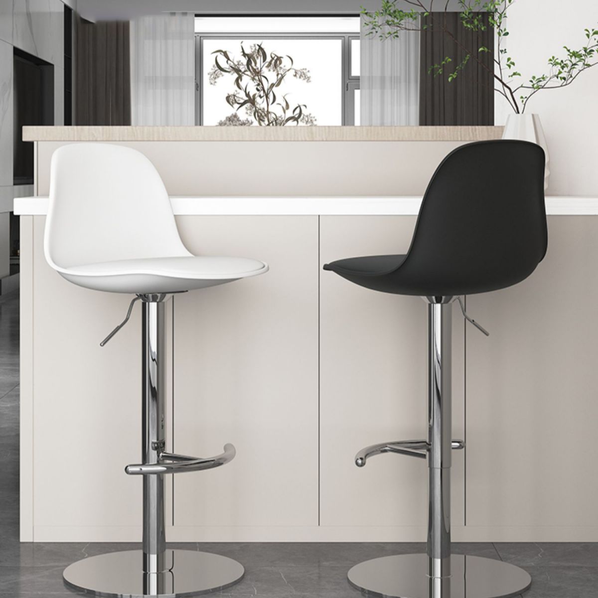 Industrial Backrest Rotatable Counter Stool Iron Cafe Bar Stool with Cushion and Pedal