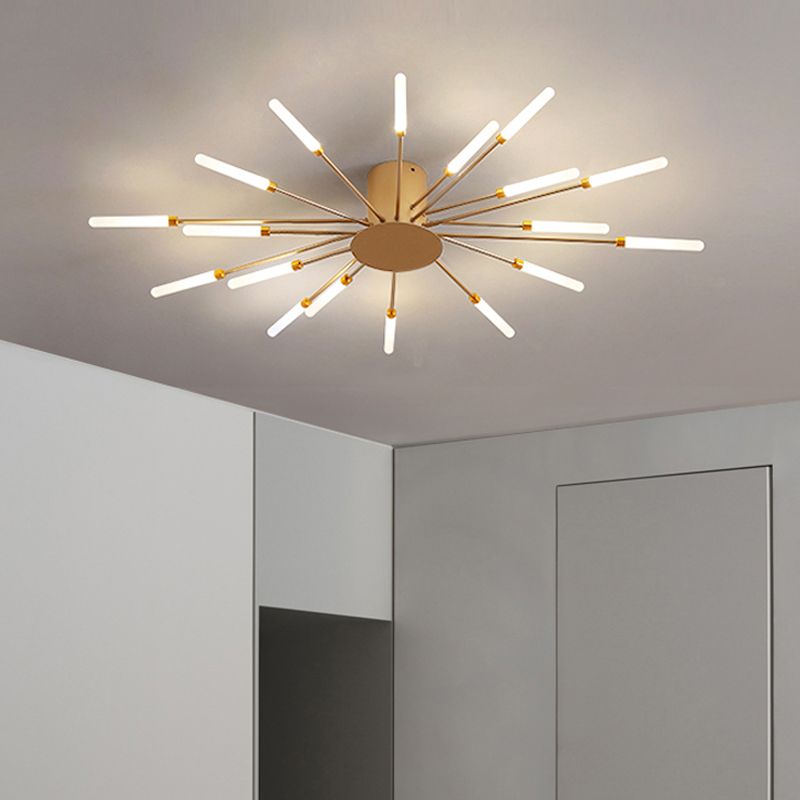 Lámpara de techo con ráfaga negra/dorada, lámpara LED acrílica semiempotrada contemporánea de 12/18/28 luces para dormitorio