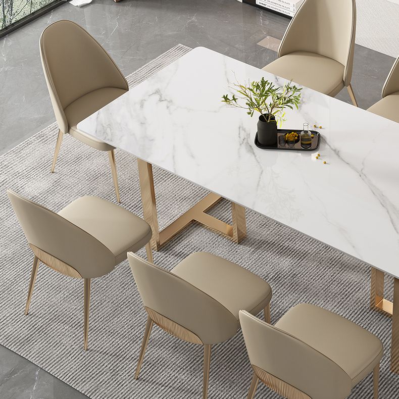Glam Sintered Stone White Dining Table Rectangle Kitchen Dining Table for Kitchen