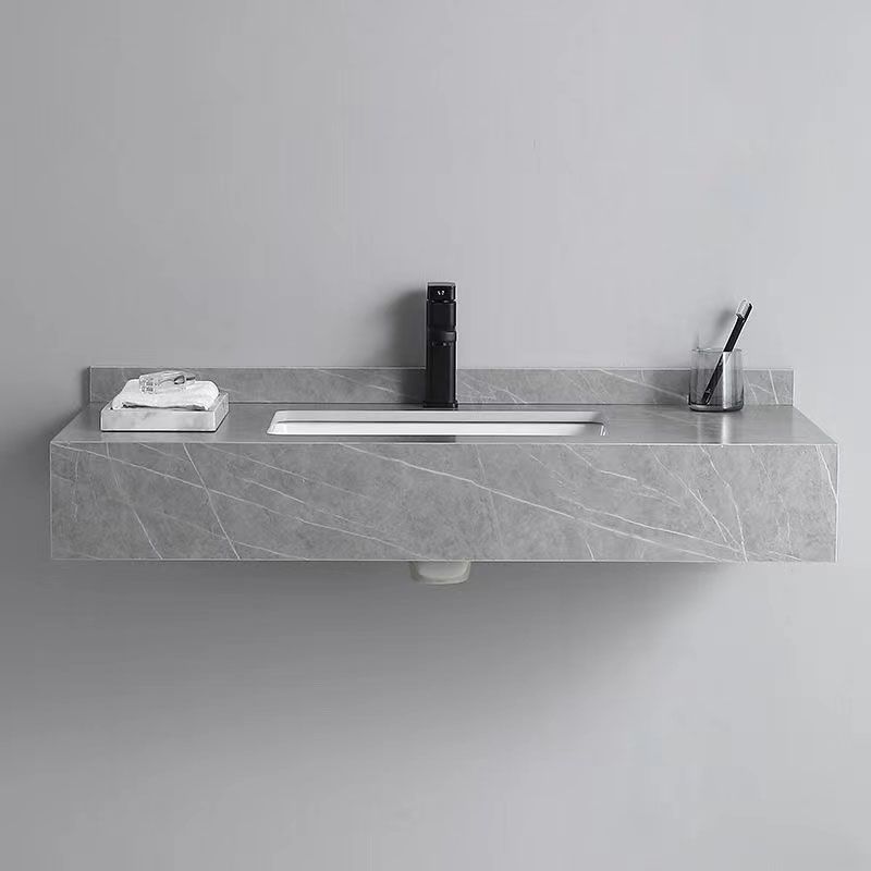 Contemporary Bathroom Sink with Pop-Up Drain Grey Rectangular Wall Mount Bathroom Sink
