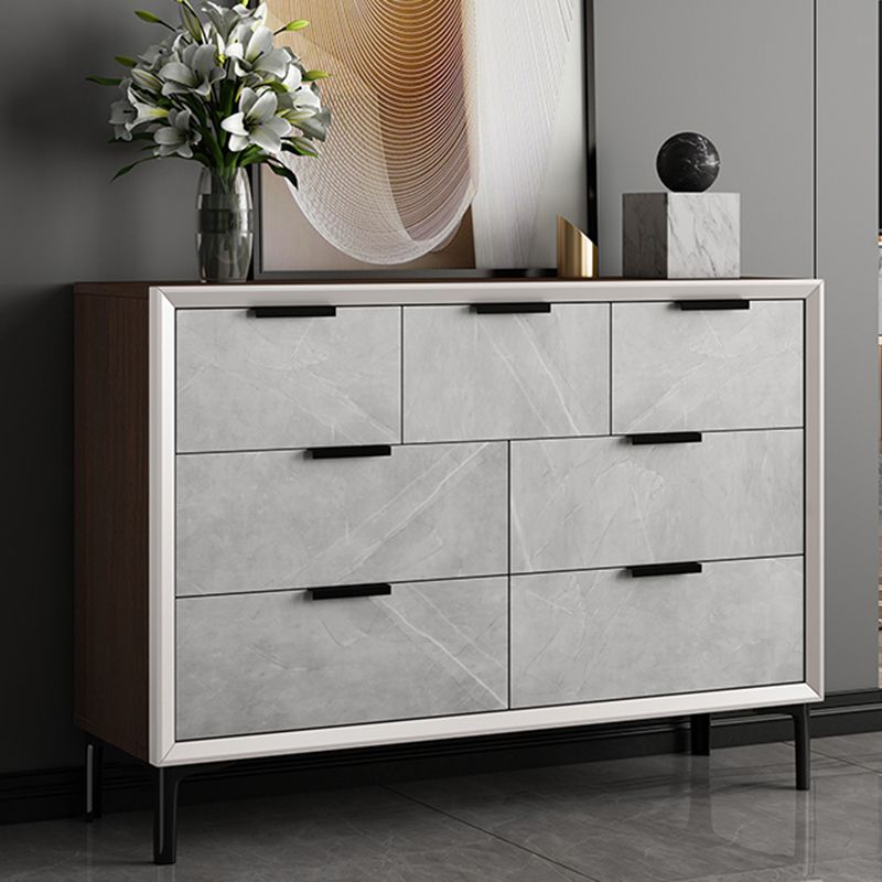 33.46"Tall Grey Accent Chest, Wooden Rectangle Cabinet with Drawers