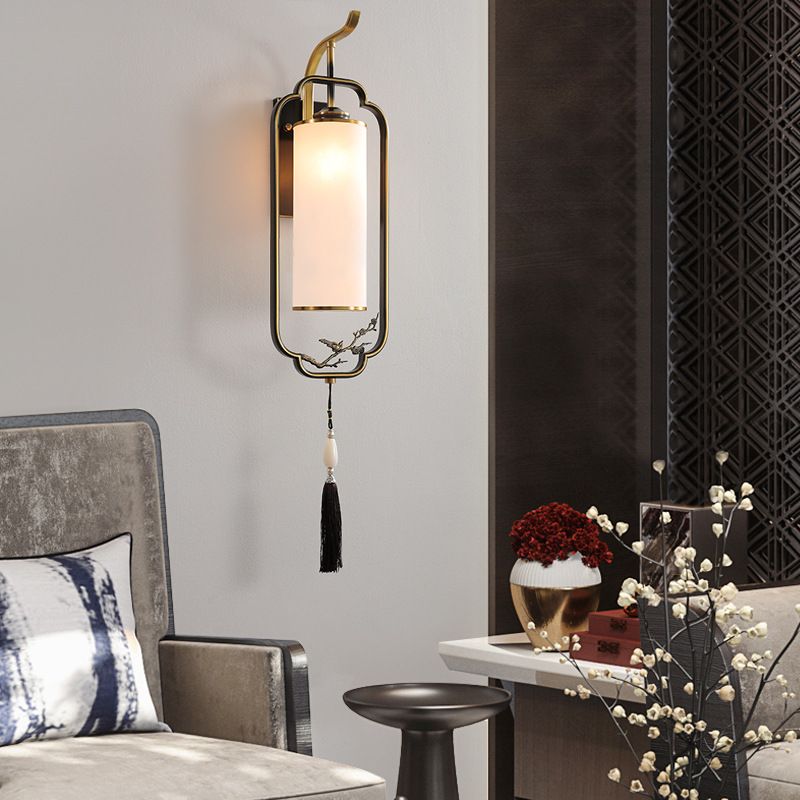 Contemporary Cylinder Wall Mounted Light Glass 1-Light Wall Lamps for Living Room