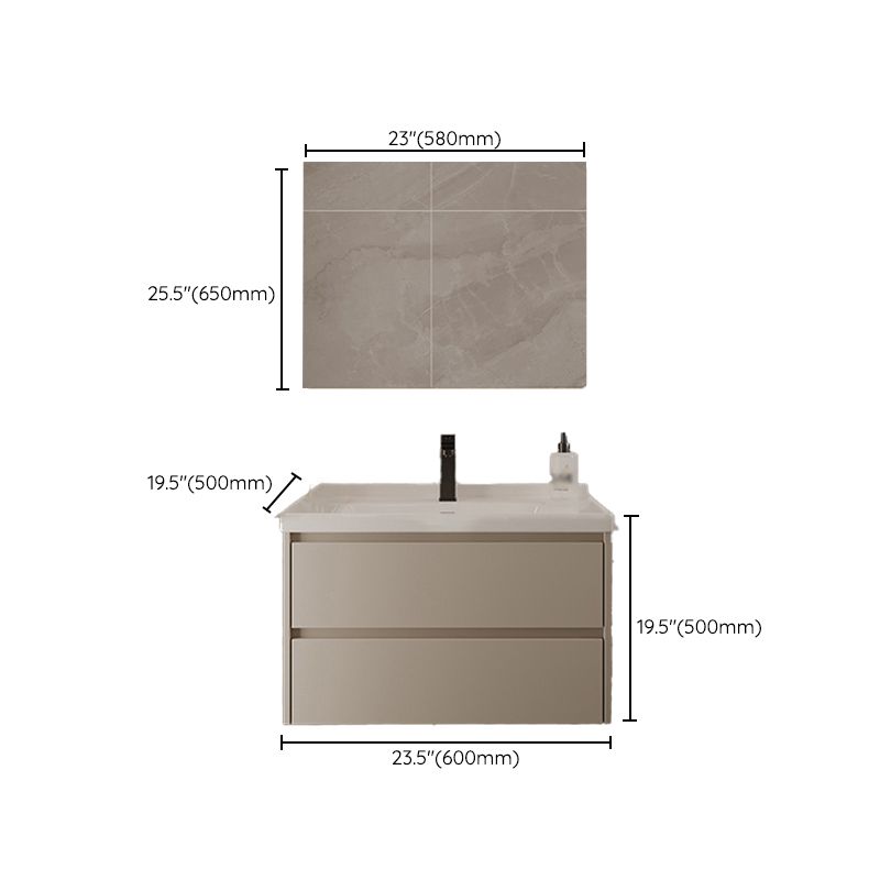 2 Drawers Vanity  Wood Frame Wall Mount Rectangle Single Sink Bathroom Vanity with Mirror