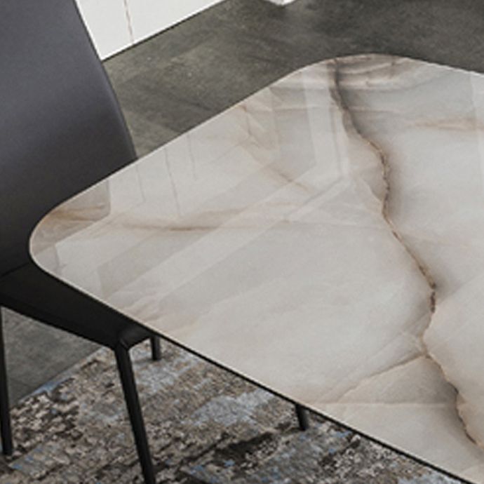 Mesa superior de piedra sinterizada industrial Mesa de comedor Mesa rectangular con pedestal de metal