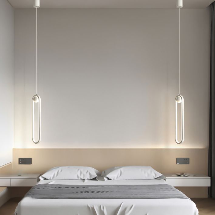Oval Bedroom Hanging Light Fixture Metal Simple Style LED Suspended Lighting Fixture