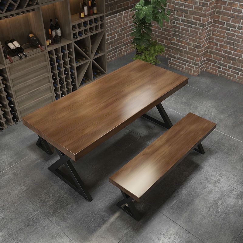 Industrial Pine Table for Restaurant Rectangle Dining Table with Double Pedestal
