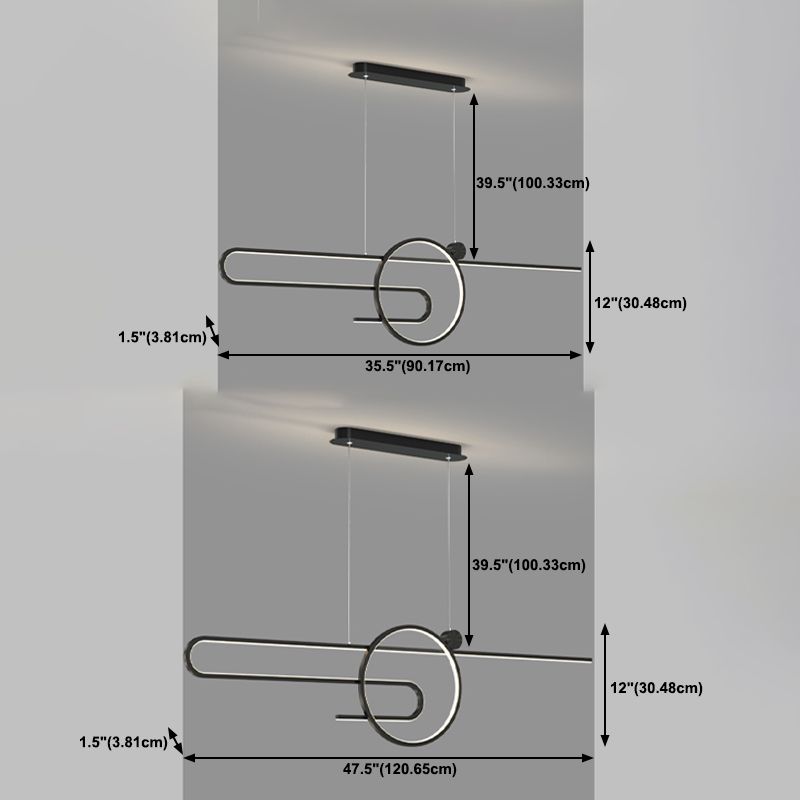 Zeitgenössischer Stil linearer Form Island Beleuchtung Ideen Metal 2 Light Island Leuchten