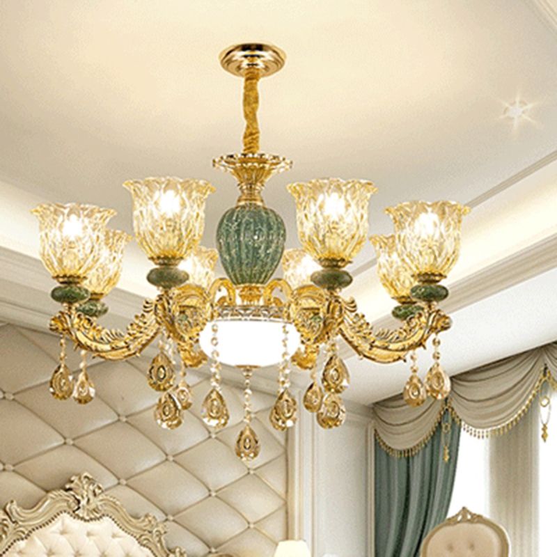 Crystal Clear Chandelier Floral Luxury Traditional Hanging Light for Living Room