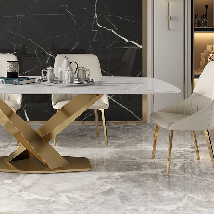 Rectangle Sintered Stone Top Dining Table Luxury Table with Pedestal Base