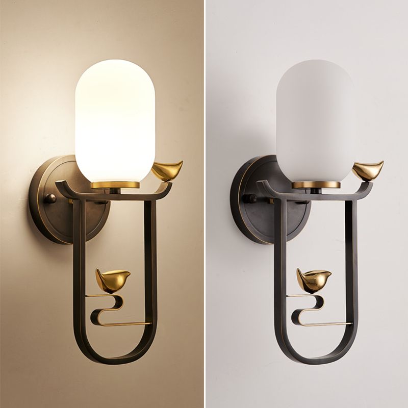 Gold Contemporary Sconce Light Fixtures White Glass Wall Lamp Sconce for Living Room