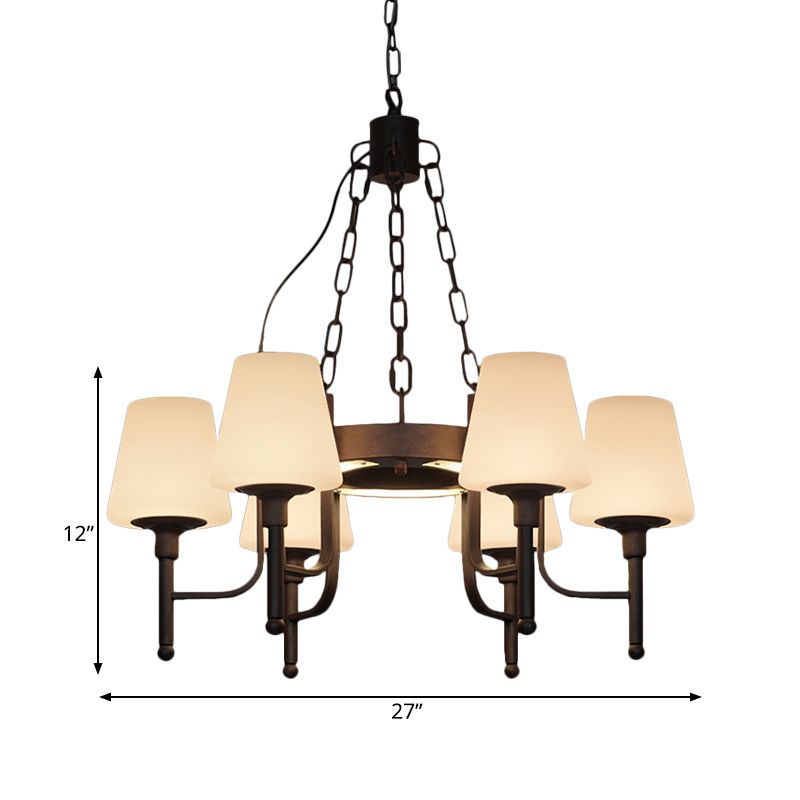 Traditionele taps toelopende kroonluchter hanglamp 6 hoofden helder/crème glashangende lamp in roest voor restaurant