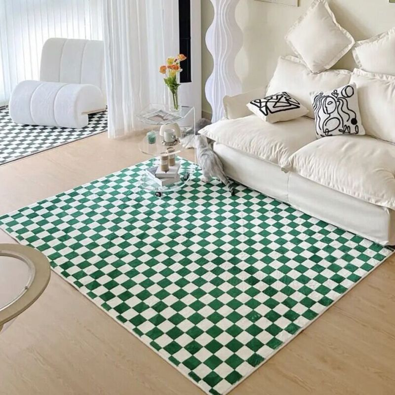 Green Plaid Pattern Rug Modern Polyester Area Rug Stain Resistant Area Carpet for Home Decor