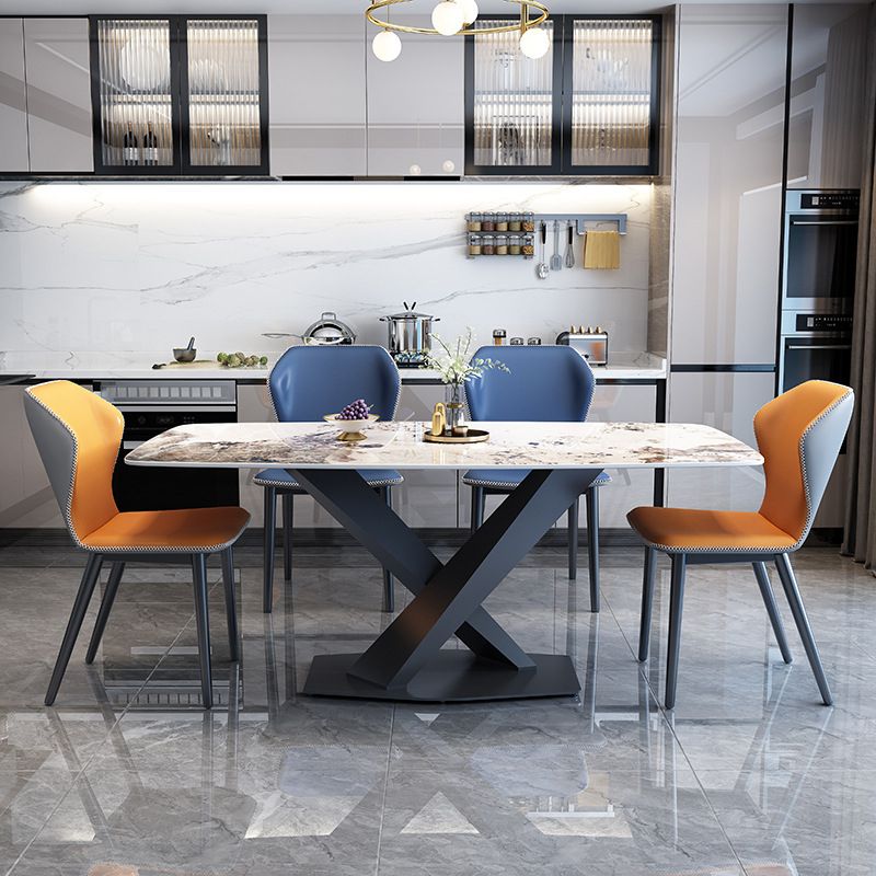 Industrial Style Sintered Stone Table Rectangle Table with Metal Legs for Home