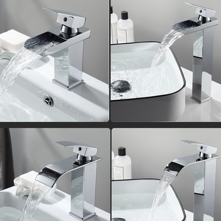Waterfall Spout Vessel Sink Faucet Single Handle Square Faucet