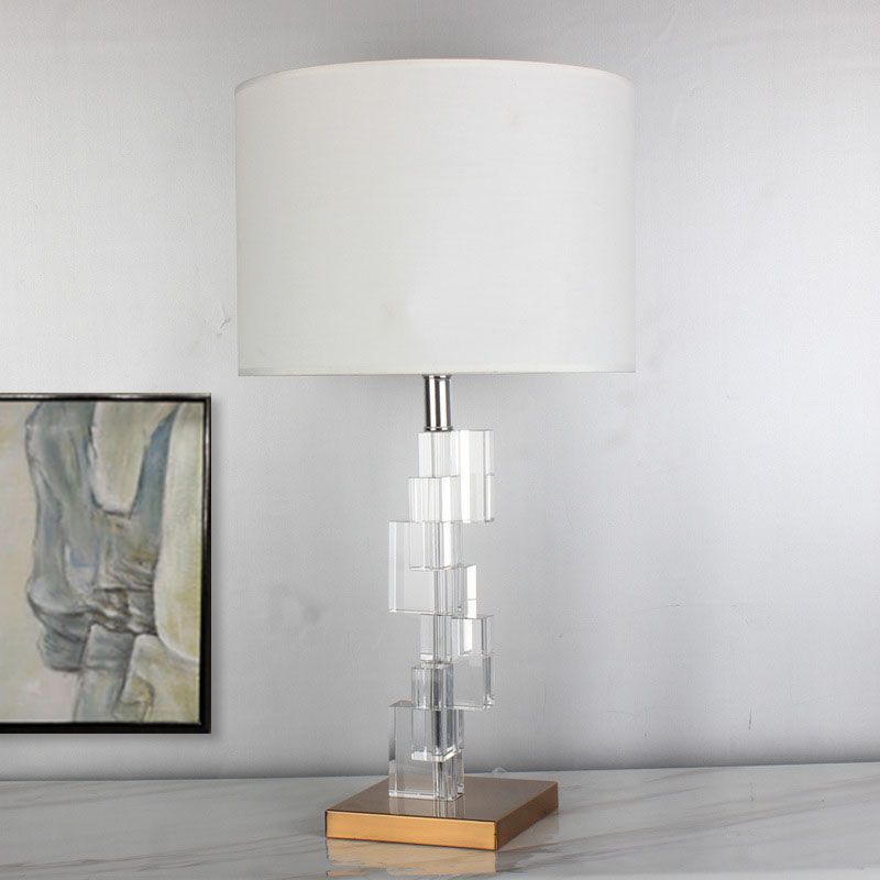 Straight Sided Shade Study Lamp Modern Fabric 1 Bulb Reading Book Light in White