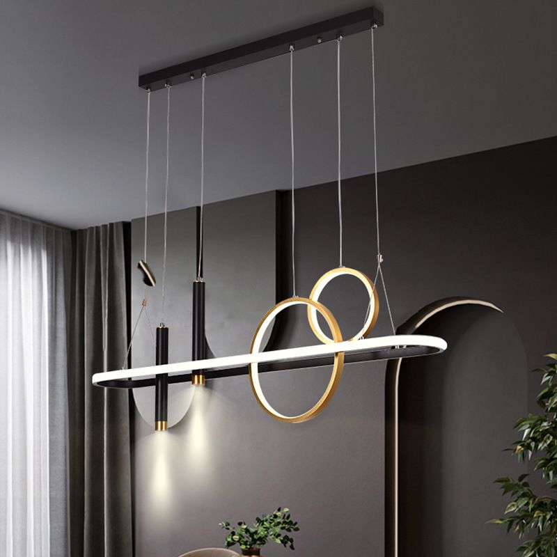 Modern Geometric Island Light Metal 39.5" Wide Island Pendant in Black for Dining Room