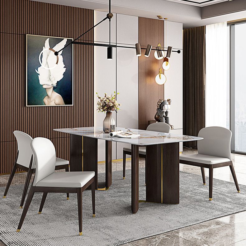 1/4/5/6/7 Pieces Rectangle Dining Set Sintered Stone Top Dining Table with Leather Chairs