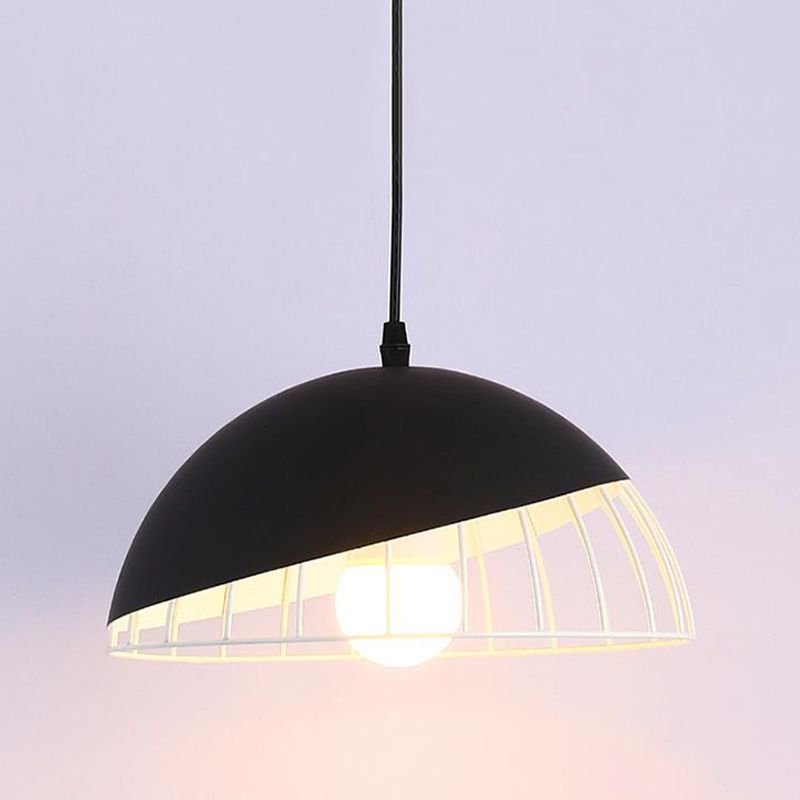 1 Bulb Dining Room Pendant Light Modern Black/Blue/Green Suspended Lighting Fixture with Domed Metal Shade