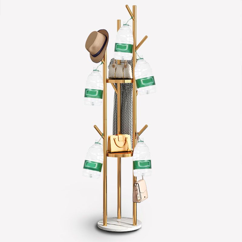 Metal Entry Hall Tree Marble Base Coat Rock with 2 Shelves , 66.92" H