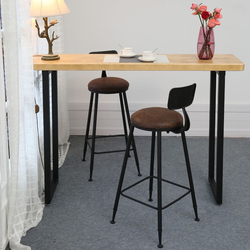 Light Brown Modern Style Bar Table Solid Wood Bar Table with Metal Base