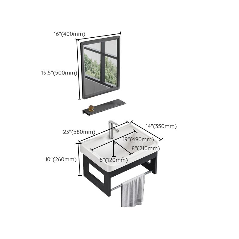 Bathroom Vanity Set Wall Mounted Storage Shelf Ceramic Sink Mirror Vanity Sink with Faucet