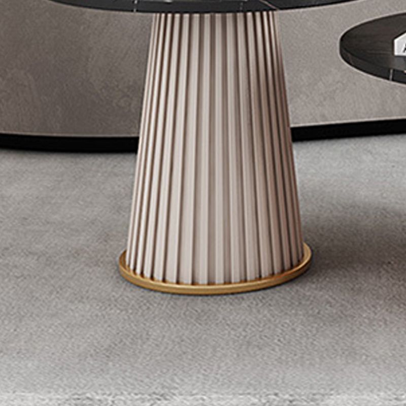 Modern Slate Solid Coffee Table Iron Round Cocktail Table in White/Black