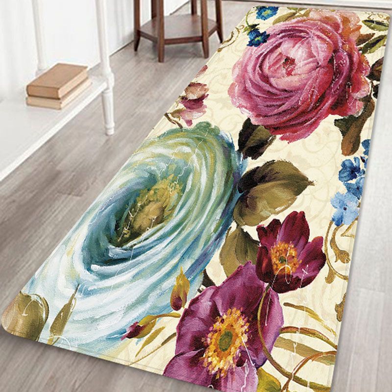 Chic Flower Pattern Area Rug Modern Polyester Area Carpet Anti-Slip Backing Rug for Living Room
