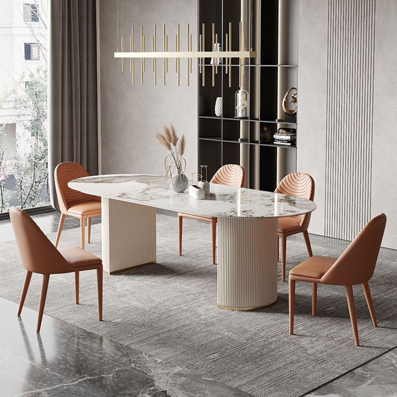 Oval Dining Table Stone Dining Table Modern with Metal Base Pedestal